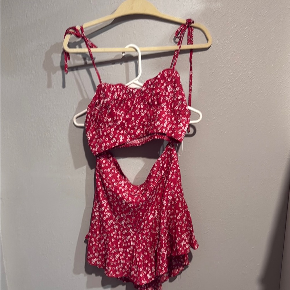 Princess Polly Red Crop Tie Front Skirt